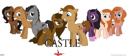 Size: 960x427 | Tagged: safe, artist:chameron, earth pony, pegasus, pony, unicorn, alexis castle, castle tv show, female, iron gates, javier esposito, kate beckett, kevin ryan, lanie parish, male, mare, martha rogers, parody, ponified, rick castle, stallion