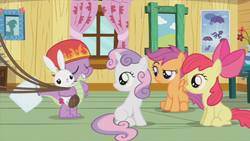 Size: 853x480 | Tagged: safe, screencap, angel bunny, apple bloom, scootaloo, spike, sweetie belle, g4, just for sidekicks, my little pony: friendship is magic, rope