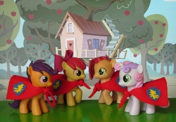 Size: 1280x892 | Tagged: safe, artist:atelok, apple bloom, babs seed, scootaloo, sweetie belle, g4, clubhouse, crusaders clubhouse, customized toy, cutie mark crusaders, irl, photo, sculpture