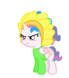 Size: 441x497 | Tagged: safe, artist:evetssteve, princess celestia, alicorn, g4, costume, drawthread, female, filly, filly celestia, hnnng, requested art, scrunchy face, solo, sunflower, younger