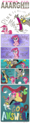 Size: 2550x10528 | Tagged: safe, artist:redapropos, discord, pinkie pie, g4, comic, exclamation point, female, male, no, ship:discopie, shipping, straight, wholesome, yelling