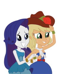 Size: 612x792 | Tagged: safe, artist:stormythebrony, applejack, rarity, equestria girls, g4, bare shoulders, clothes, dress, duo, duo female, fall formal outfits, female, simple background, transparent background