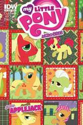 Size: 659x1000 | Tagged: safe, artist:amy mebberson, idw, apple bloom, apple brown betty, apple fritter, applejack, babs seed, big macintosh, braeburn, granny smith, mosely orange, uncle orange, earth pony, pony, g4, apple family, apple family member, comic cover, cover, male, offscreen character, quilt, stallion