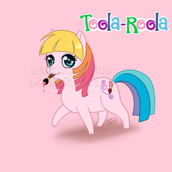 Size: 500x500 | Tagged: safe, artist:reachfarhigh, toola-roola, pony, g3, g3.5, cloven hooves, female, g3betes, mouth hold, paintbrush, solo, watermark