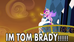 Size: 1280x720 | Tagged: safe, edit, edited screencap, screencap, princess cadance, shining armor, g4, the crystal empire, bipedal, epic wife tossing, fastball special, horn, horn crystals, magic suppression, meme, nfl, tom brady