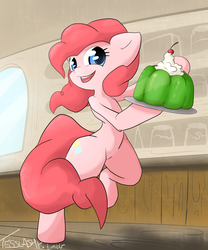 Size: 2500x3000 | Tagged: safe, artist:tesslashy, pinkie pie, earth pony, pony, g4, bipedal, carrying, female, food, jelly, solo, waitress