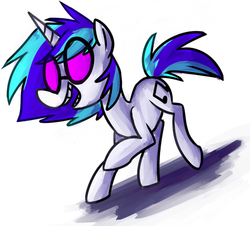 Size: 500x452 | Tagged: safe, artist:ghost, dj pon-3, vinyl scratch, pony, unicorn, g4, female, raised hoof, simple background, smiling, solo, white background
