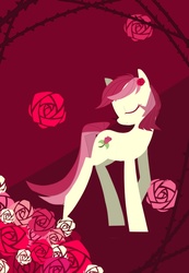 Size: 734x1062 | Tagged: safe, artist:foxda, roseluck, earth pony, pony, g4, abstract background, female, flower, rose, smiling, solo