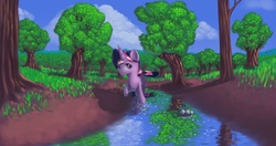 Size: 3400x1800 | Tagged: safe, artist:icefairy64, twilight sparkle, g4, creek, female, forest, solo