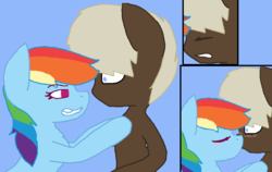 Size: 995x628 | Tagged: safe, artist:moonlights-art, dumbbell, rainbow dash, g4, dumbdash, duo, female, male, shipping, straight