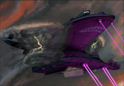 Size: 727x503 | Tagged: artist needed, source needed, safe, fallout equestria, aircraft, cloudship, enclave, enclave raptor, grand pegasus enclave, raptor battleship