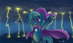 Size: 1846x1104 | Tagged: safe, artist:mrs1989, trixie, pony, unicorn, g4, female, lightning, mare, solo, thunder