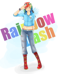 Size: 955x1231 | Tagged: safe, artist:jaskierka, rainbow dash, human, g4, female, goggles, humanized, solo, winged humanization