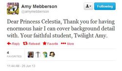 Size: 492x285 | Tagged: safe, idw, princess celestia, g4, amy mebberson, text, twitter