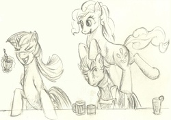 Size: 850x598 | Tagged: safe, artist:registered111, pinkie pie, twilight sparkle, oc, g4, drunk, sketch