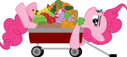 Size: 13427x6026 | Tagged: safe, artist:emedina13, pinkie pie, g4, absurd resolution, female, fruit, on back, simple background, solo, transparent background, vector