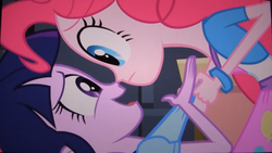 Size: 1196x675 | Tagged: safe, screencap, pinkie pie, twilight sparkle, equestria girls, g4, my little pony equestria girls, close-up, female, out of context