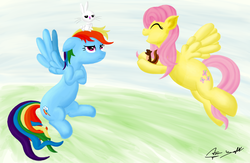 Size: 4000x2600 | Tagged: safe, artist:yooyfull, angel bunny, fluttershy, rainbow dash, g4, kallisti