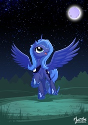 Size: 996x1404 | Tagged: safe, artist:mysticalpha, princess luna, g4, female, moon, night, s1 luna, solo, stars