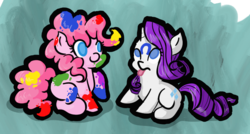 Size: 746x400 | Tagged: safe, artist:rastaquouere69, pinkie pie, rarity, g4, paint, paint on fur, tongue out