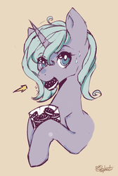 Size: 763x1138 | Tagged: dead source, safe, artist:inkytophat, princess luna, alicorn, pony, unicorn, g4, bust, cookie, female, food, moon pies, mouth hold, s1 luna, solo