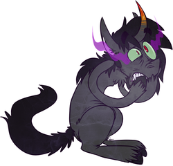 Size: 737x708 | Tagged: safe, artist:dr-idiot, king sombra, g4, curved horn, dark magic, fangs, horn, male, scared, solo, sombra eyes