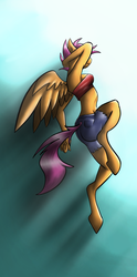 Size: 888x1792 | Tagged: safe, artist:imsokyo, artist:tenart, scootaloo, anthro, unguligrade anthro, g4, bandeau, clothes, female, hooves, midriff, shorts, solo, tube top