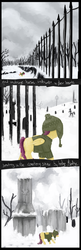 Size: 1890x5808 | Tagged: dead source, safe, artist:celestiawept, scootaloo, pegasus, pony, g4, clothes, dark, folded wings, grave, graveyard, hat, sad, snow, sweater, winter
