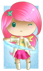 Size: 600x1000 | Tagged: safe, artist:kawaiicutie-chan, fluttershy, human, g4, avatar the last airbender, bending, chibi, female, humanized, solo, water, winged humanization