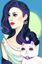 Size: 594x900 | Tagged: safe, artist:ennemme, artist:leafette, opalescence, rarity, cat, g4, earring, humanized, portrait