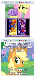 Size: 262x565 | Tagged: safe, applejack, fluttershy, g4, equestria girls drama, exploitable meme, fluttercry, juxtaposition, juxtaposition win, meme