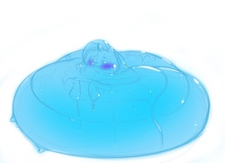 Size: 1448x1050 | Tagged: safe, artist:marshmallowbeam, trixie, goo, goo pony, original species, g4, blob, blushing, fat, morbidly obese, obese, slime