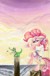 Size: 1031x1575 | Tagged: safe, artist:sara richard, idw, gummy, pinkie pie, fly, g4, micro-series #5, my little pony micro-series, cover, duo, gi, karate, karate kid