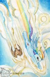Size: 1032x1575 | Tagged: safe, artist:sara richard, idw, rainbow dash, bird, falcon, pegasus, peregrine falcon, pony, g4, micro-series #2, my little pony micro-series, animal, comic cover, cover, cover art, diving, duo, female, mare, no logo, textless, variant cover