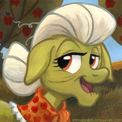 Size: 507x506 | Tagged: safe, artist:kenket, artist:spainfischer, granny smith, pony, g4, adorasmith, cute, female, floppy ears, lidded eyes, open mouth, solo, square series, traditional art
