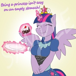 Size: 1000x1000 | Tagged: safe, artist:lil miss jay, twilight sparkle, anthro, g4, big crown thingy, eating, female, solo, twilight sparkle (alicorn)