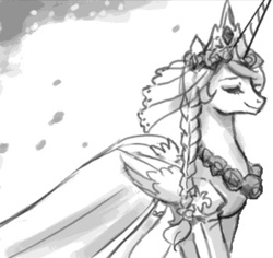 Size: 350x330 | Tagged: safe, artist:johnjoseco, princess celestia, g4, bride, clothes, dress, eyes closed, female, grayscale, monochrome, solo, wedding dress