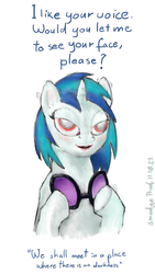 Size: 562x1000 | Tagged: safe, artist:smudge proof, dj pon-3, vinyl scratch, g4, 1984, blind, female, red eyes, solo