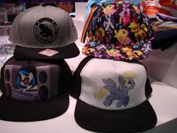 Size: 1024x768 | Tagged: safe, applejack, derpy hooves, dj pon-3, fluttershy, rainbow dash, rarity, twilight sparkle, vinyl scratch, pegasus, pony, g4, official, baseball cap, female, hat, irl, mare, merchandise, photo, speaker, turntable