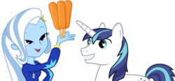 Size: 1712x793 | Tagged: safe, shining armor, trixie, friendship is witchcraft, equestria girls, g4, corndog, exploitable meme, look what trixie found, meme