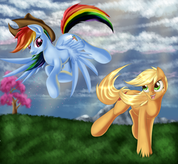 Size: 2700x2500 | Tagged: safe, artist:ac-whiteraven, applejack, rainbow dash, g4, accessory swap, female, lesbian, ship:appledash, shipping