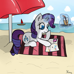 Size: 1024x1024 | Tagged: safe, artist:skune, rarity, g4, beach, cute, female, magic, reading, solo, summer