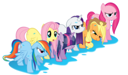 Size: 7363x4339 | Tagged: safe, artist:tabby444, applejack, fluttershy, pinkie pie, rainbow dash, rarity, twilight sparkle, earth pony, pegasus, pony, unicorn, friendship is magic, g4, absurd resolution, angry, applejack's hat, bangs, cowboy hat, cute, ears back, folded wings, frown, glare, hair over eyes, hat, horn, line-up, mane six, open mouth, pouting, puddle, simple background, transparent background, unamused, unicorn twilight, vector, water, weapons-grade cute, wet, wet mane, wet mane applejack, wet mane fluttershy, wet mane pinkie pie, wet mane rainbow dash, wet mane rarity, wet mane twilight sparkle, wings, wings down