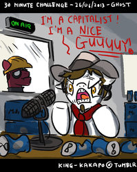 Size: 1275x1600 | Tagged: safe, artist:king-kakapo, pony, 30 minute art challenge, :t, angry, cans, cowboy hat, d:, derp, engineer, engineer (tf2), floppy ears, frown, glare, hat, microphone, neckerchief, open mouth, ponified, team fortress 2, the man they call ghost, true capitalist radio, yelling