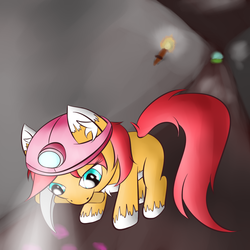 Size: 1000x1000 | Tagged: safe, artist:vixyhooves, oc, oc only, oc:vixy hooves, lamp, mine, minecraft, miner, pickaxe, solo