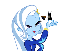 Size: 522x441 | Tagged: safe, trixie, equestria girls, g4, batman, batman eats a hotdog, exploitable meme, hot dog, look what trixie found, meme