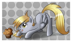 Size: 1190x689 | Tagged: safe, artist:princesssilverglow, derpy hooves, pegasus, pony, g4, female, mare, muffin, solo, that pony sure does love muffins