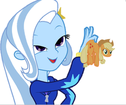 Size: 625x520 | Tagged: safe, applejack, trixie, equestria girls, g4, appletini, exploitable meme, implied vore, look what trixie found, meme