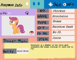 Size: 1361x1073 | Tagged: safe, rainbow dash, scootaloo, g4, filly, info, poké ball, pokémon, ponymon, vector