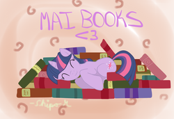 Size: 2504x1717 | Tagged: safe, artist:shipomaster, twilight sparkle, g4, :3, book, female, heart, solo, that pony sure does love books